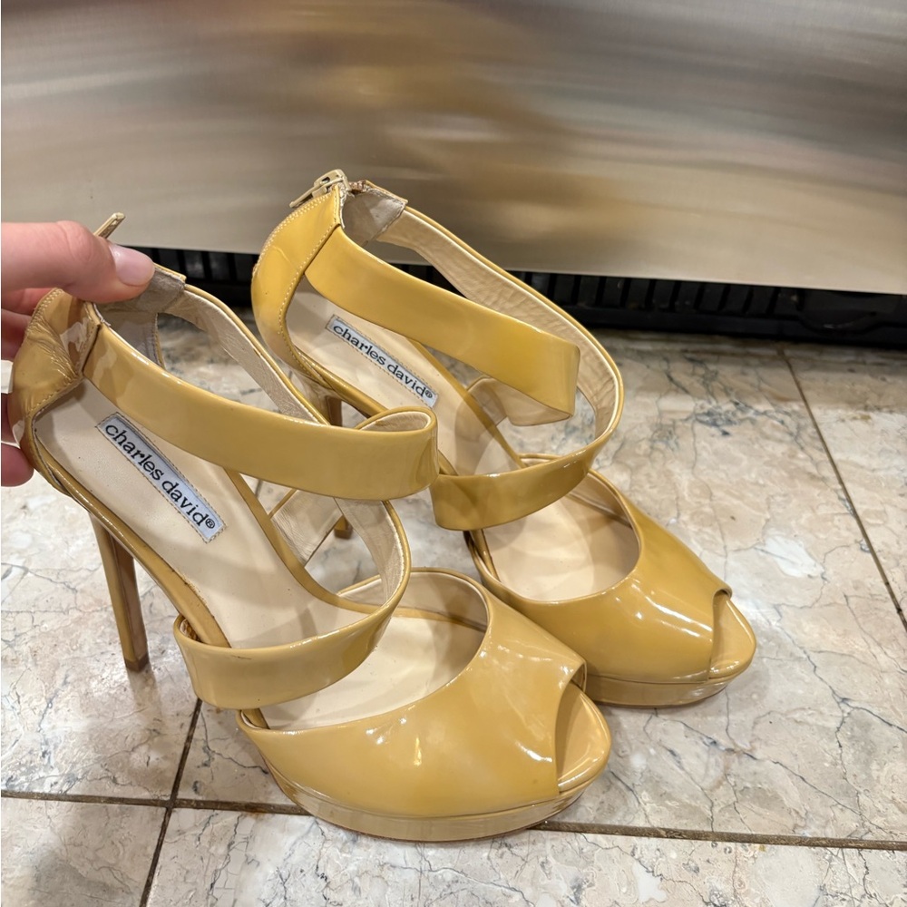 Charles David Mustard Peep-Toe Heels